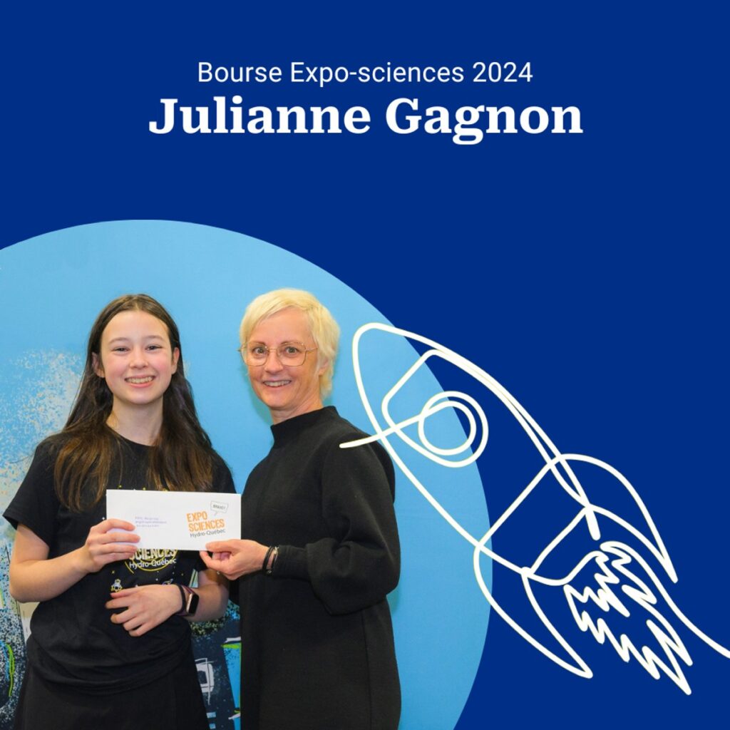 Julianne Gagnon, lauréate aux Expo-sciences 2024, reçoit son prix des mains de Claude Fortin, présidente de la FPPU.