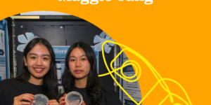 Catherine Doan et Maggie Yang tiennent dans leurs mains des boîtes de Pétri contenant des hydrogels.