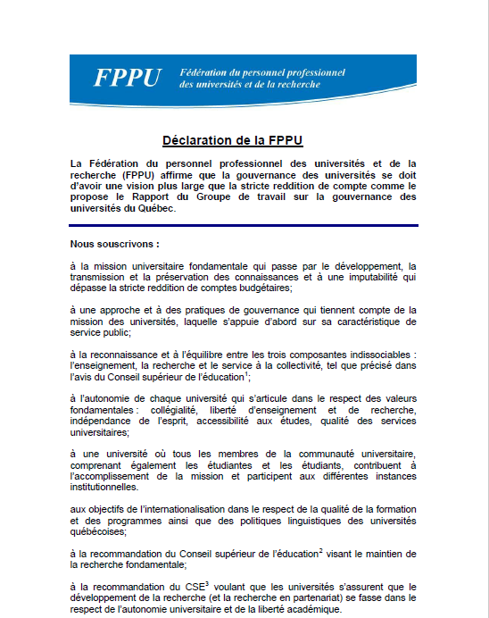 Déclaration de la FPPU