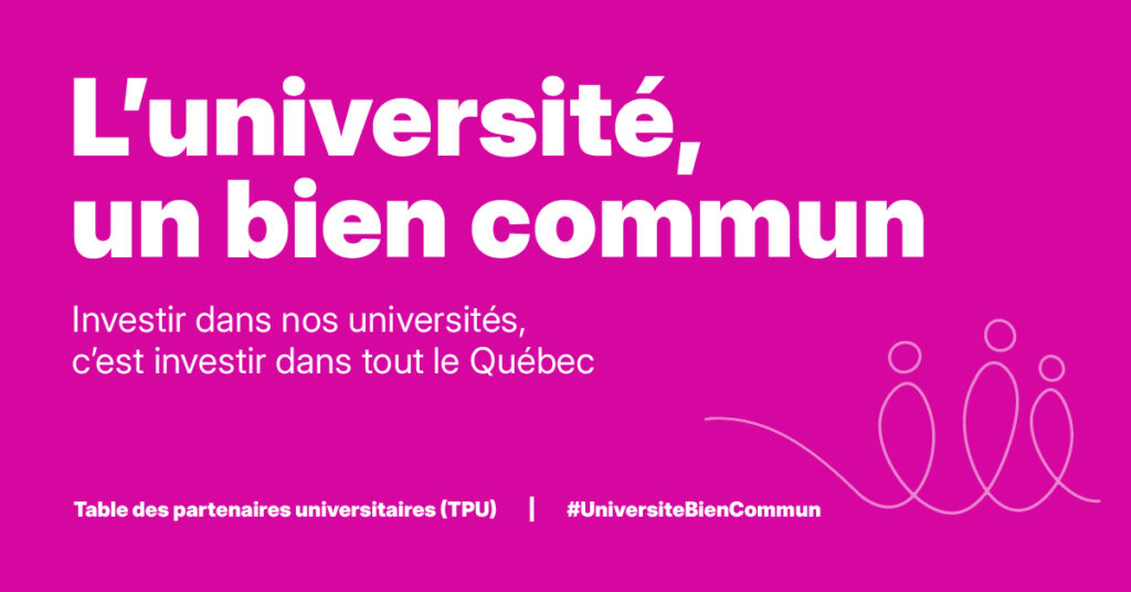 Affiche rose ornée d'un dessin à main levée qui évoque une rangée de personnes. Elle porte ce slogan: